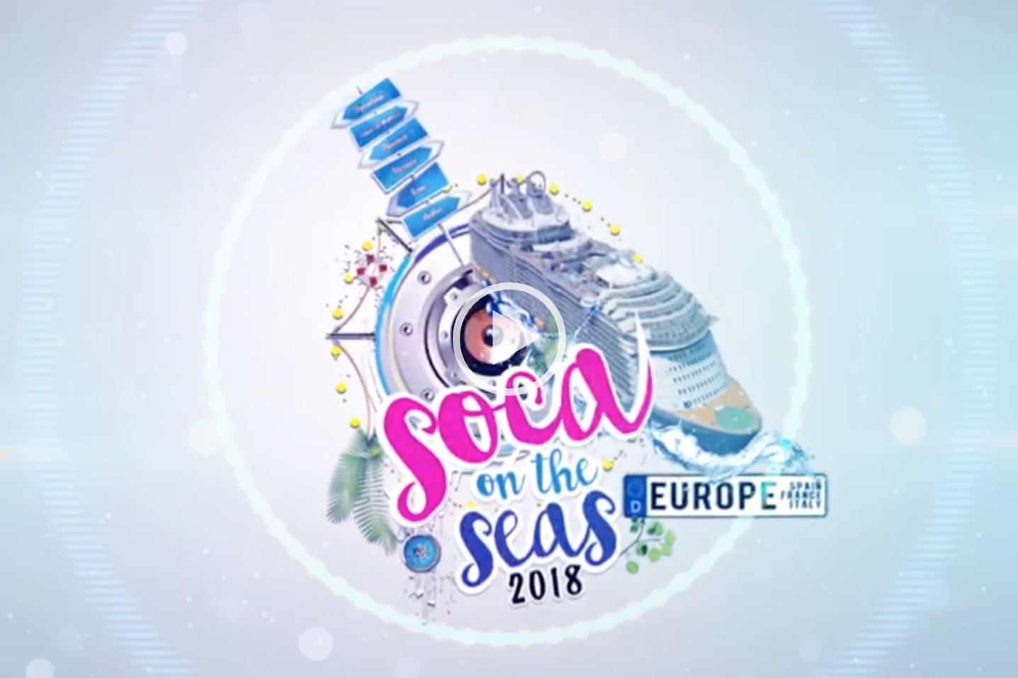 A logo for soca on the seas europe 2 0 1 8.