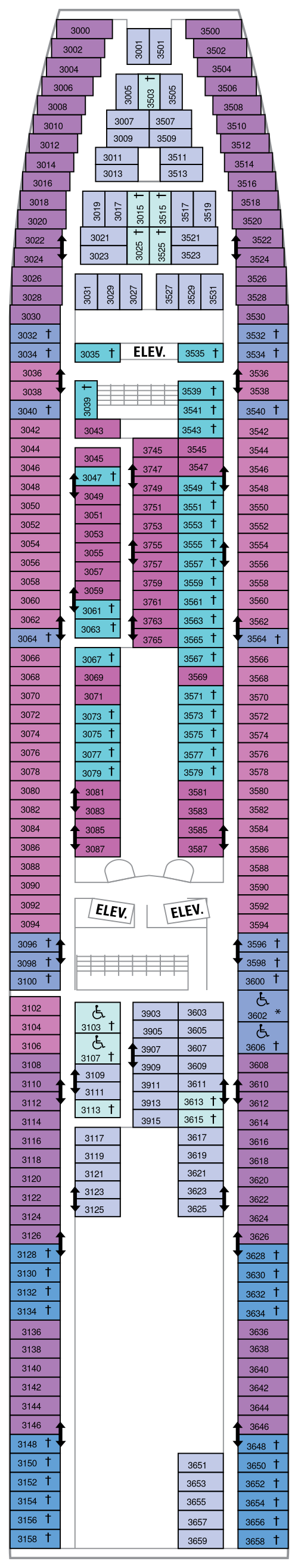 A map of the floor plan for a cruise ship.