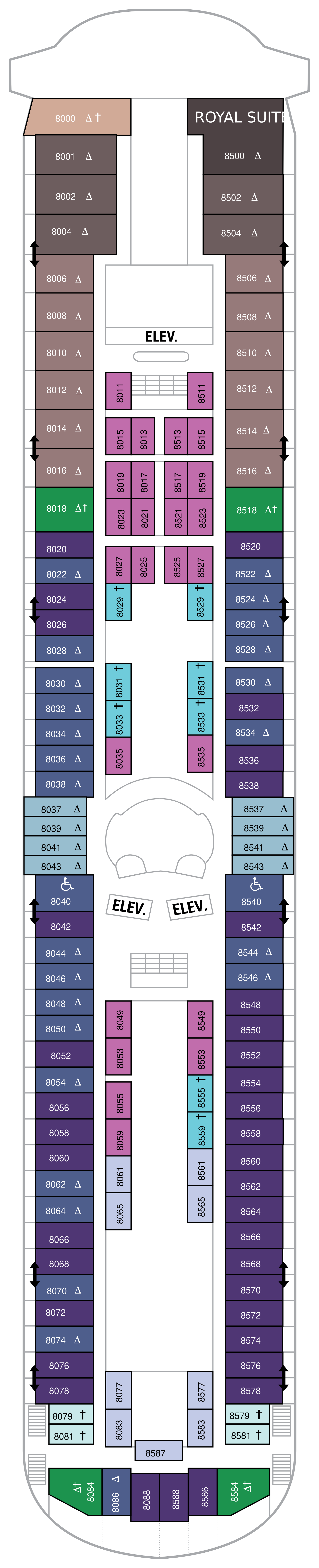 A cruise ship deck with all the seating arrangements.