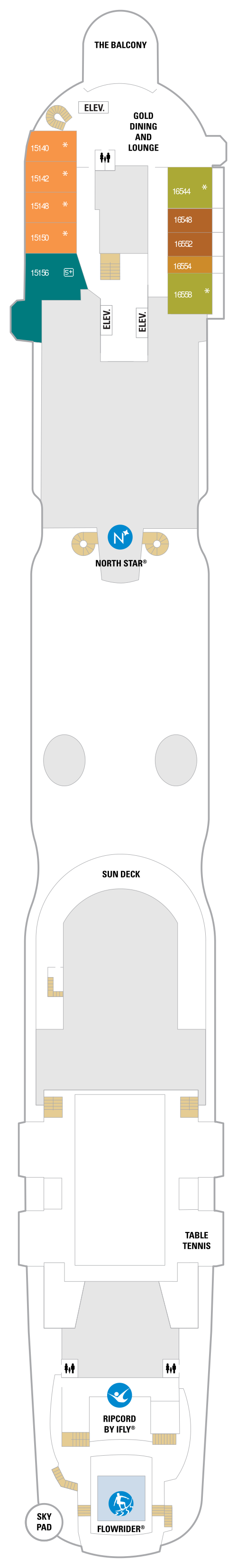 A white sun deck with two circles on it.