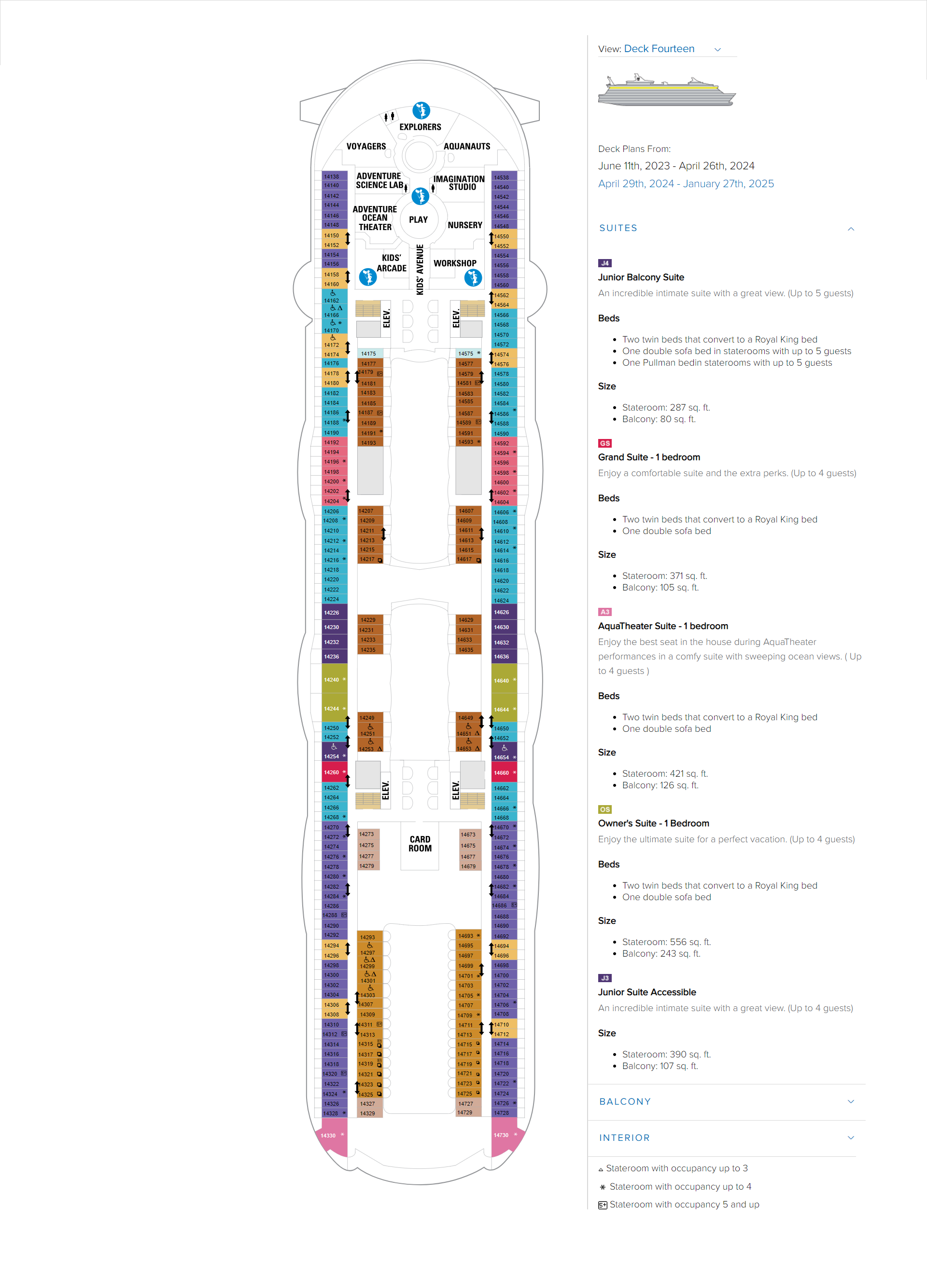 A map of the floor plan for a cruise ship.